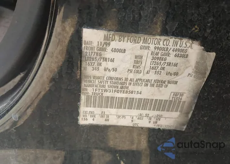 2000 Ford F-350 Lariat/Xl/Xlt z USA, uszkodzony, nr VIN 1FTSW31F0YEB58154